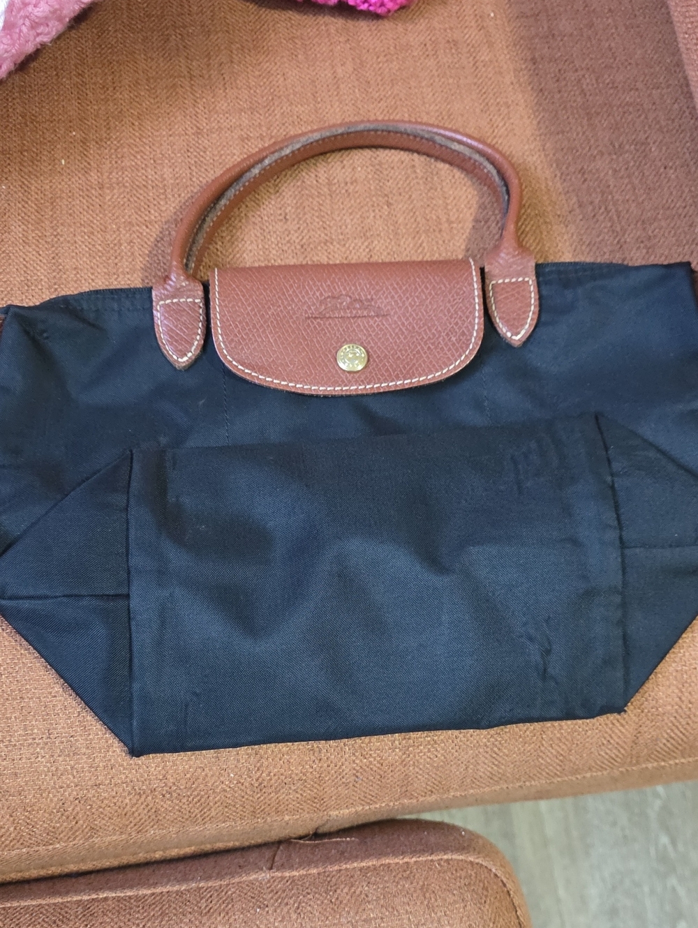 Longchamp Mini  Black Nylon Tote with Brown Leather Trim